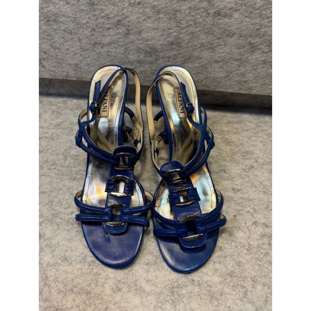 Alfani Womens Blue Leather Strappy Kitten Heel Sandals Size 9.5 M Wedding Huxley